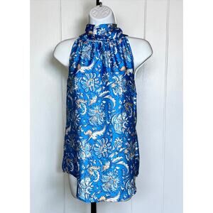 Jude Connally Blue Floral Halter Top Resort Vacation XS NWOT